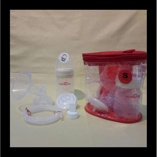 a plastic container with a red lid and a plastic bottle.