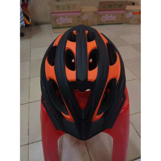 the helmet is made from a plastic bag.