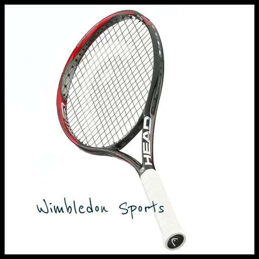 a tennis racket with a white handle and a white background