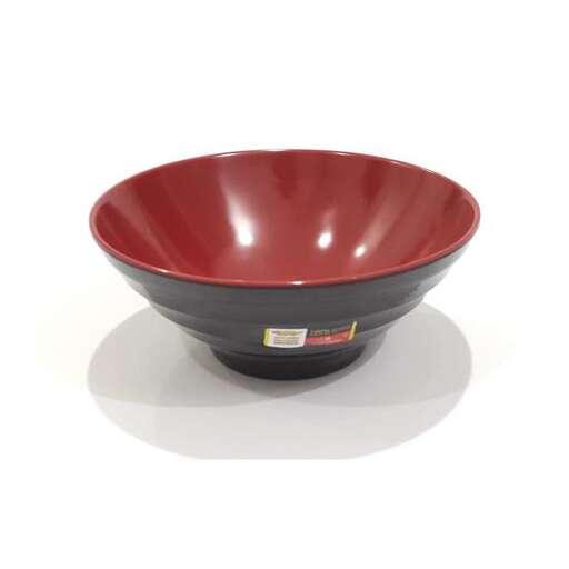 a bowl made of red and black.