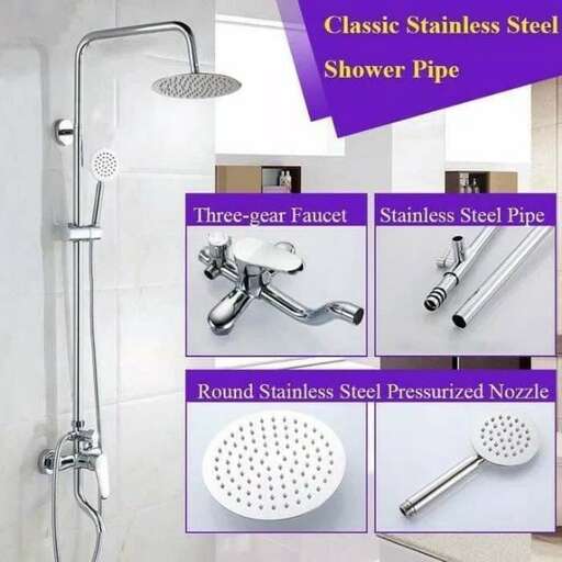 a shower with a pipe and a sink