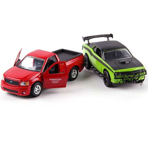 a toy car with a hood and a car on top.