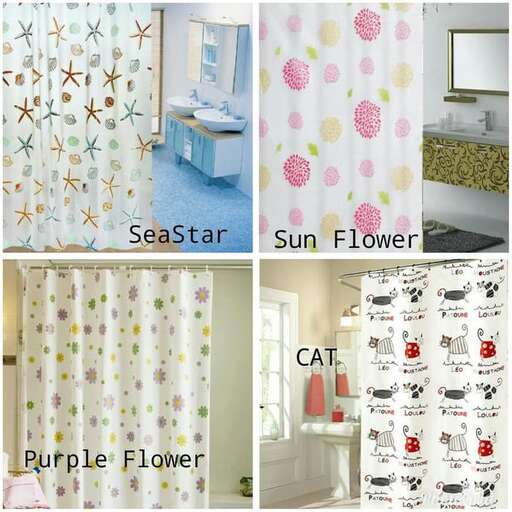 a set of three different curtains with a cat in it.