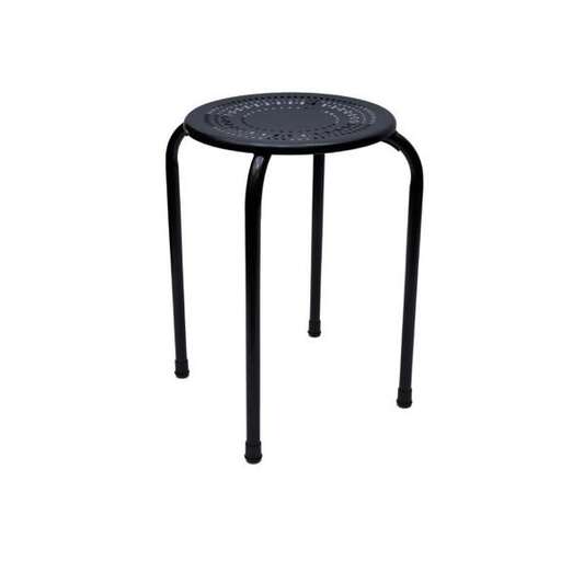 the stool is made of solid black leather and has a metal base and a round metal base.