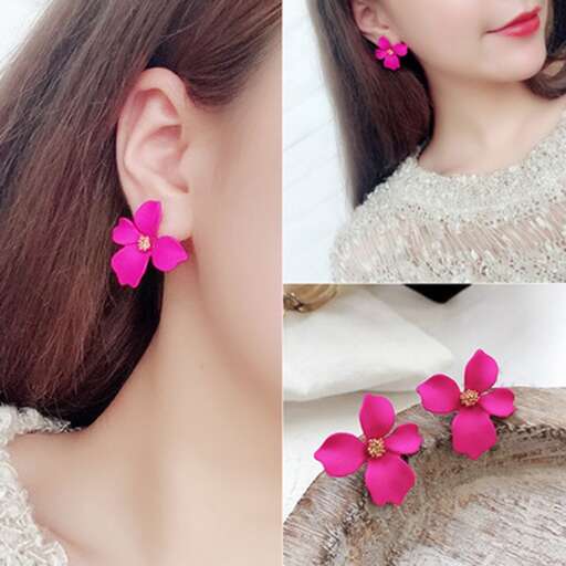 pink flower earrings with a little bit of pink