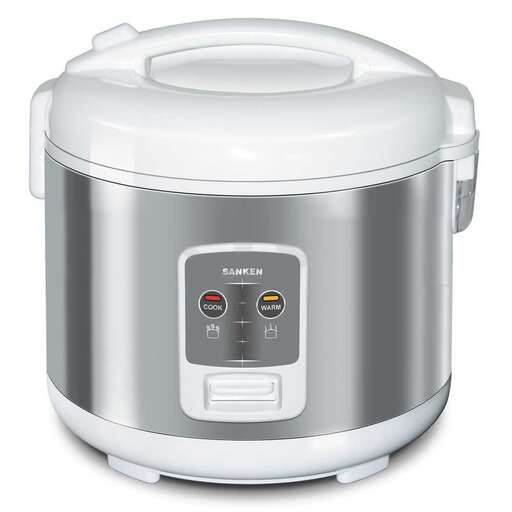 a white crock pot with a lid on top of it.