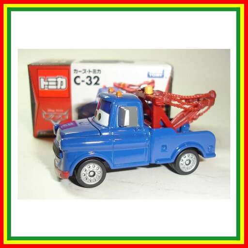 a toy truck with a red crane on top.