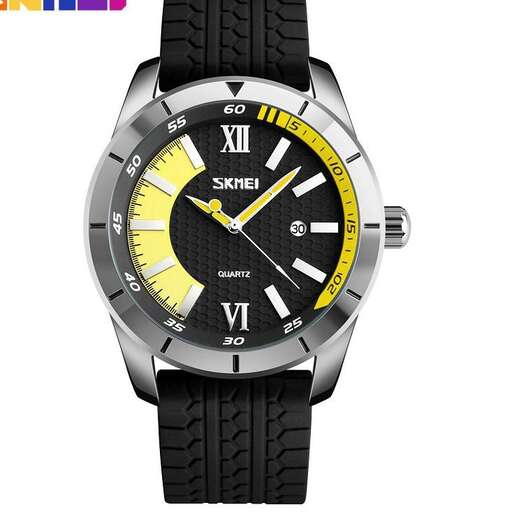 the watch is a classic and modern watch with a yellow dial and a black dial.