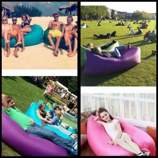 a group of people sitting on a couch in a park.