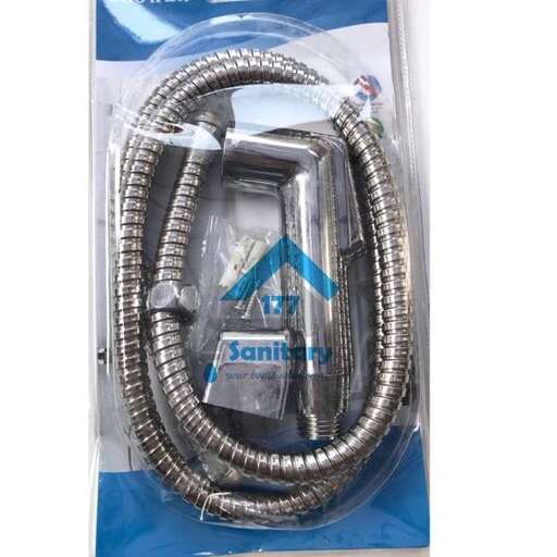 a silver tube with a blue stripe and a silver base.