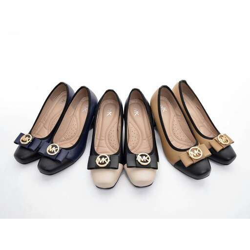 a pair of shoes with a gold buckle.