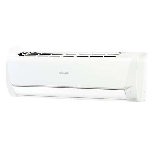 a white air conditioner with a black handle.