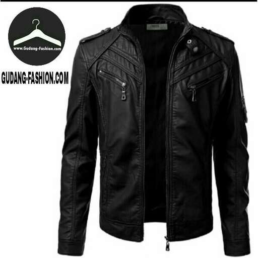 garment - black leather jacket with a hoodie
