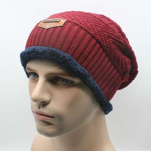 knitted hat in red and blue
