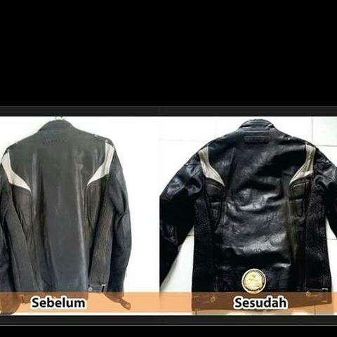 leather jacket with a white stripe