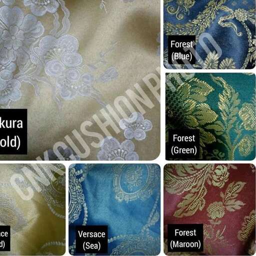 the blue and gold embroidery on this fabric is a beautiful design.