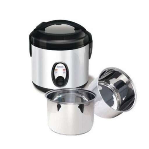 a small metal container with a lid and a cup of coffee.