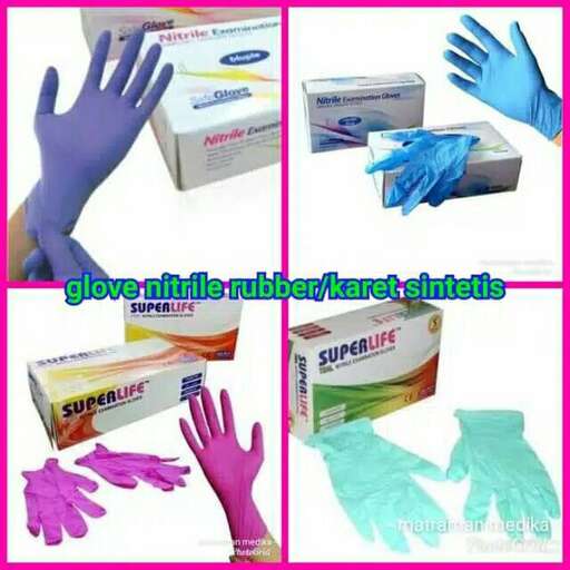 a gloved hand and gloves are shown.