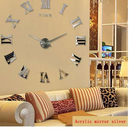 a clock on a wall with a couch and a lamp