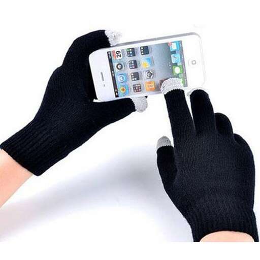 a person wearing a glove holding a cell phone.