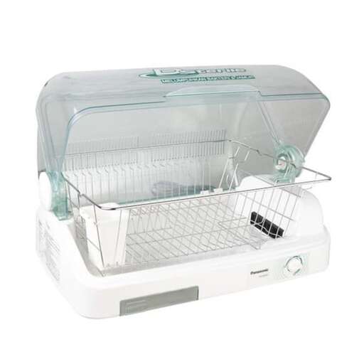 a white dishwasher with a wire basket inside.
