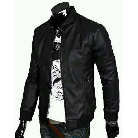 leather jacket with a graphic print