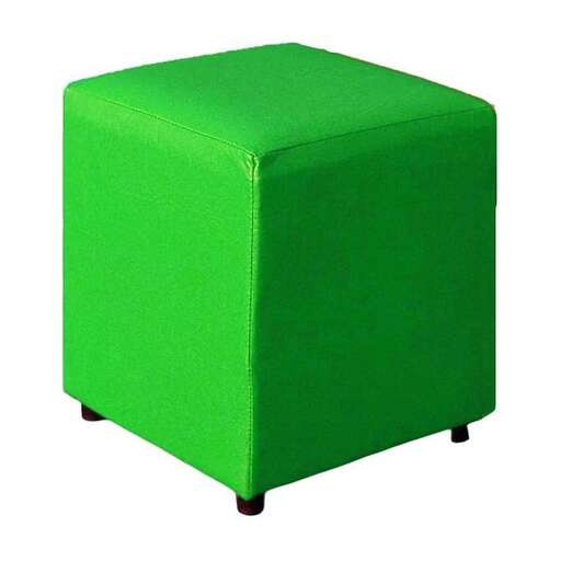 a green ottoman with wheels