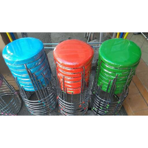 a stack of plastic barrels.