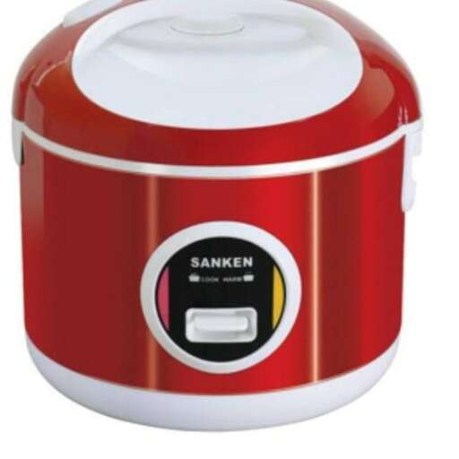 this is a red and white pot with a lid.