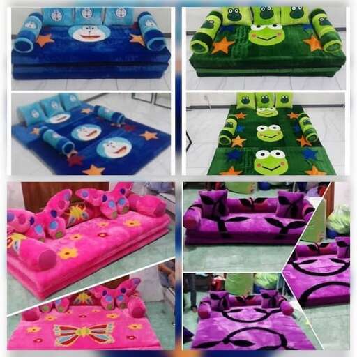 a set of three cushion beds for kids.
