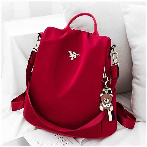 red tote bag with a zipper