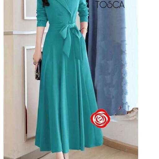 long green dress with a long neckline