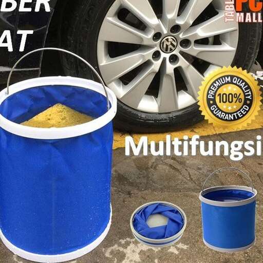 a blue bucket of paint and a wheel