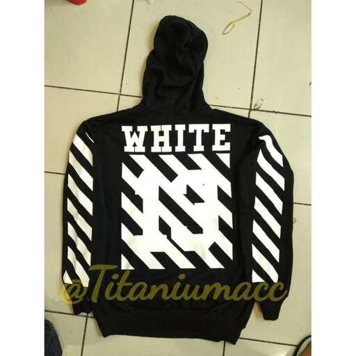 white and black hoodie with a white design