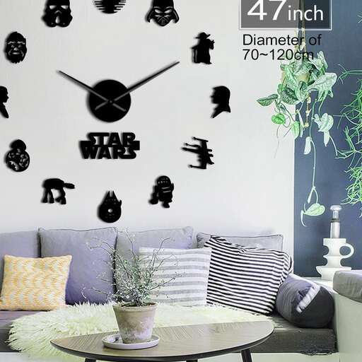 a wall with a clock and a plant