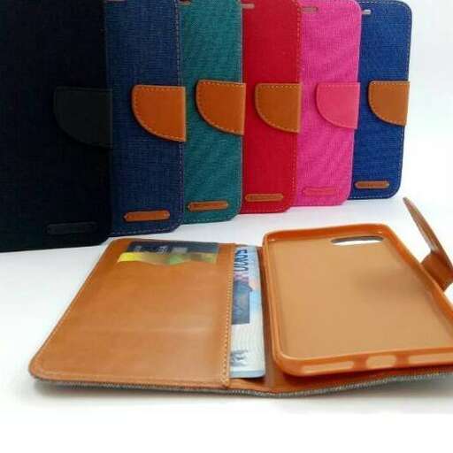 a colorful wallet with a little bit of orange in the middle.