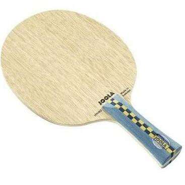 a tennis racket with a blue handle