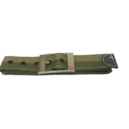 a green leather belt with a zipper.