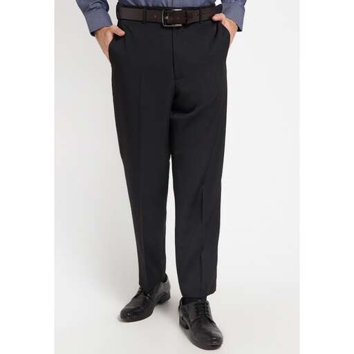 a man in a blue shirt and black pants