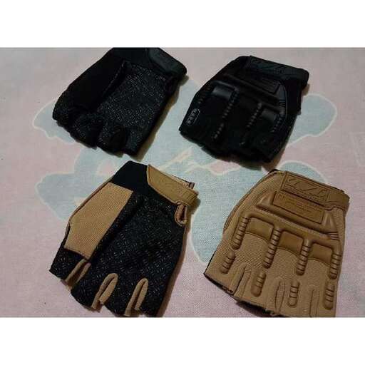a pair of gloves, one with a leather cover and a glove.