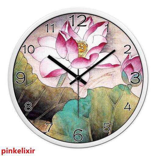a clock with a pink flower on it.