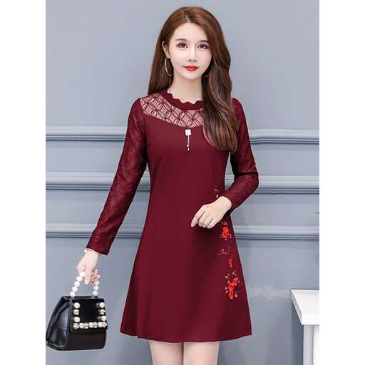 long sleeved dress with a red floral print