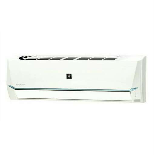 a white air conditioner with a black and white background.