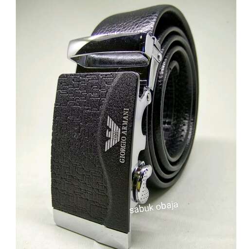the black leather belt with a silver buckle.
