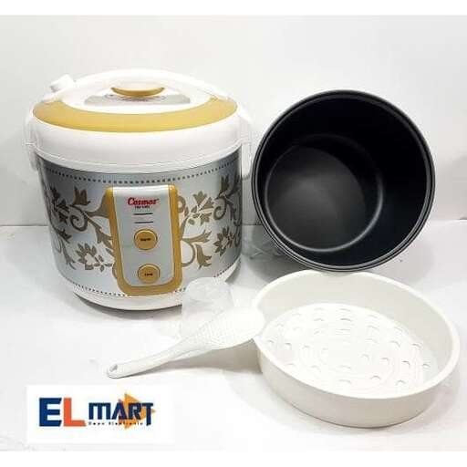 a white bowl with a yellow lid and a spoon in it.