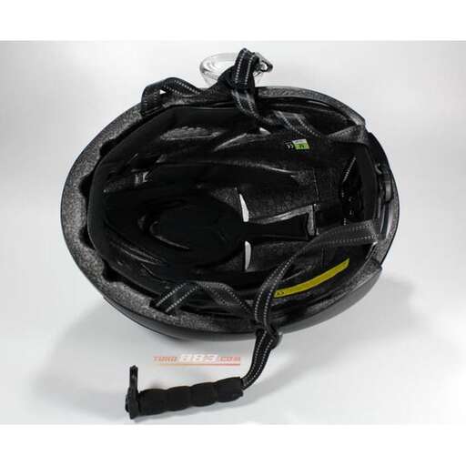 the helmet is made of black leather.