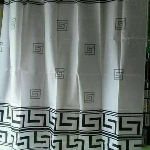a black and white shower curtain.