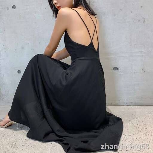 black maxi dress with a long neckline