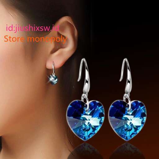 earrings with a blue heart shaped glass heart shaped pendant