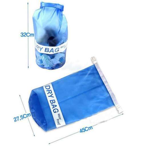 a plastic bag with a label and a bottle of water.